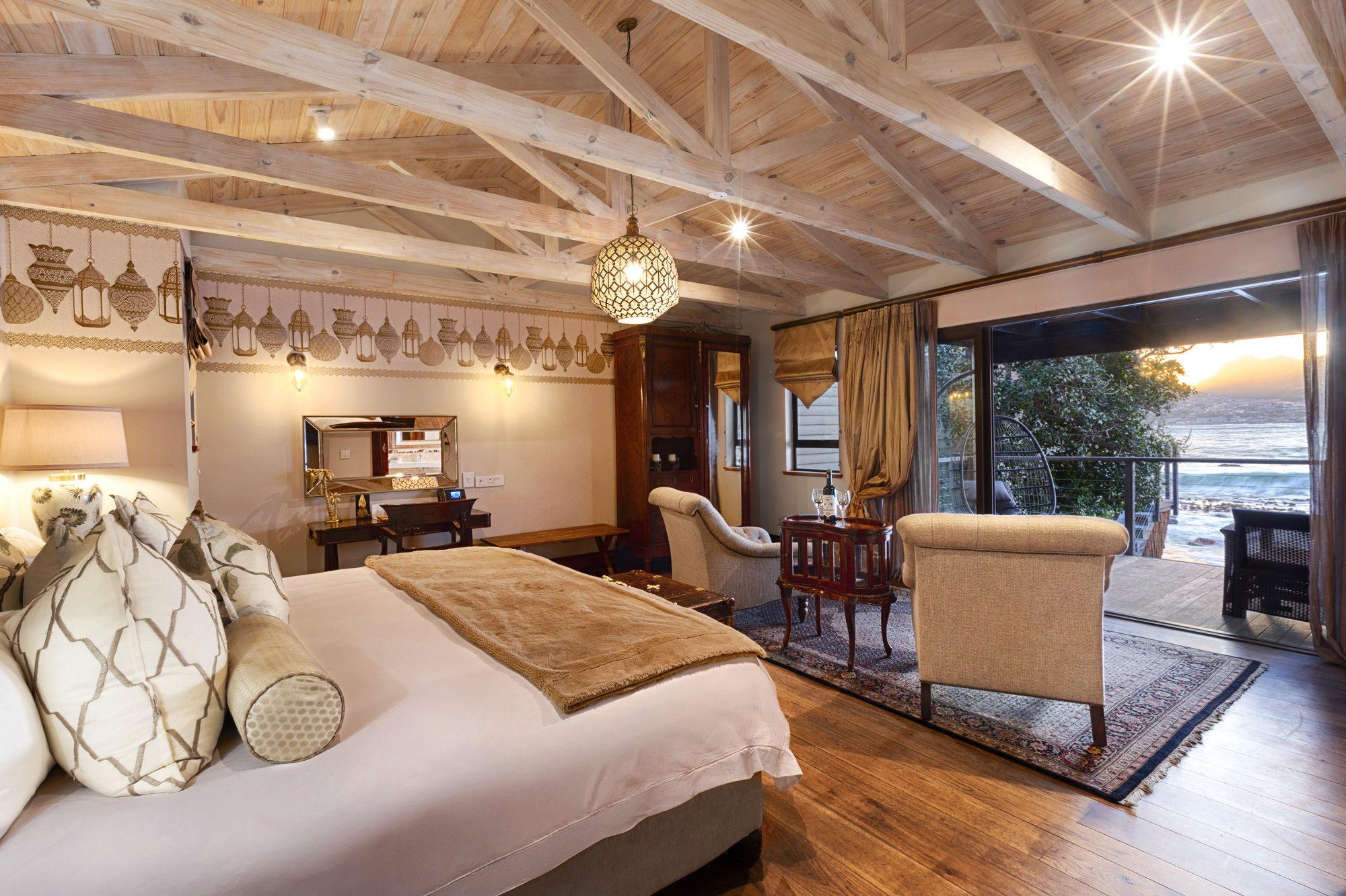 The Zanzibar Island Suite, doors open to the deck and sea