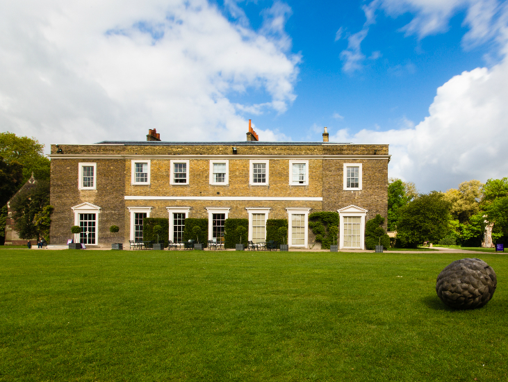 The east front of Fulham Palace above its main lawn