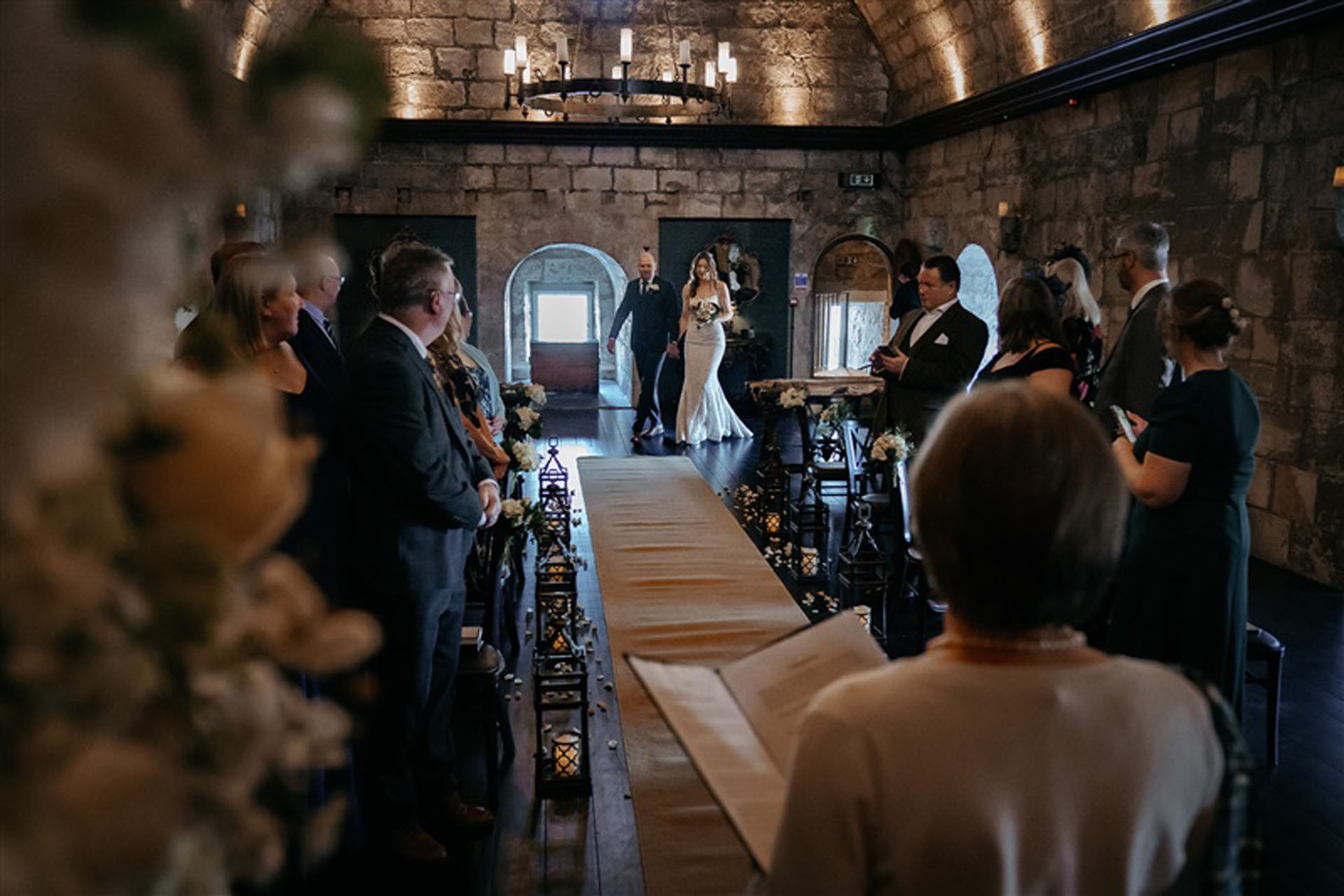 The Garrison ceremony room, a candlelit aisle