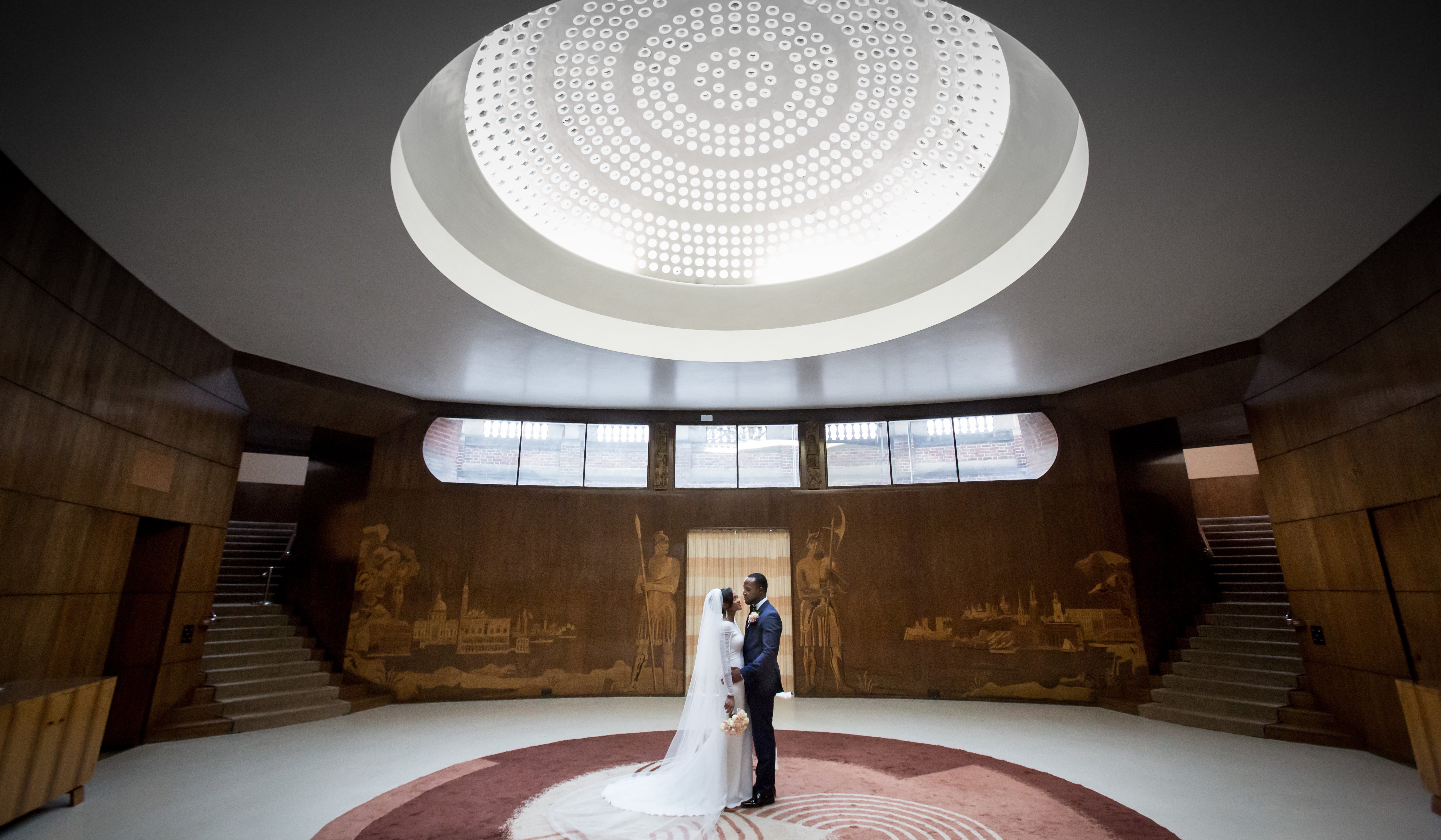 Vows in a Medieval Hall, Toasts Beneath an Art Deco Dome.