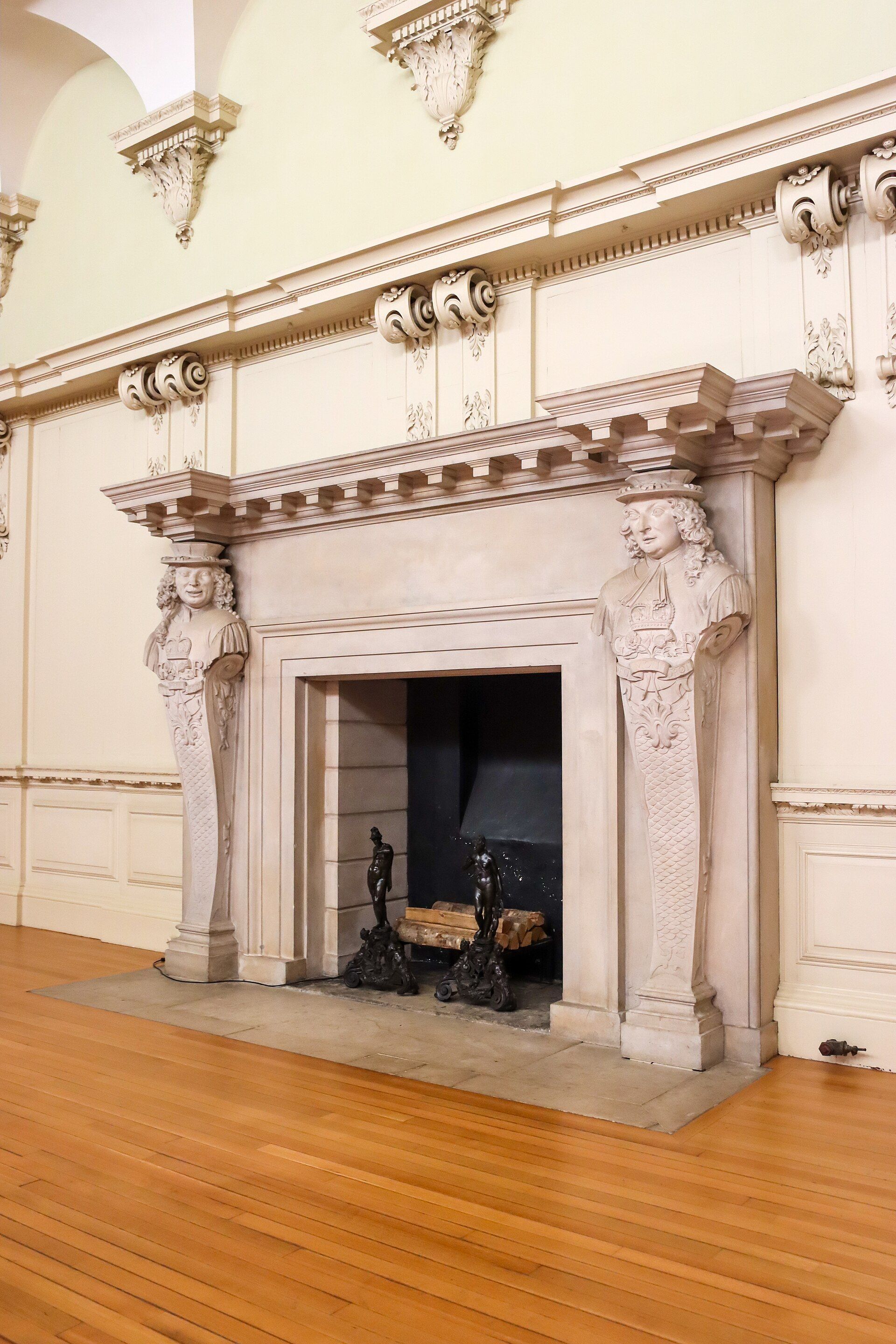 A carved stone chimneypiece in one of the palace's Baroque state apartments