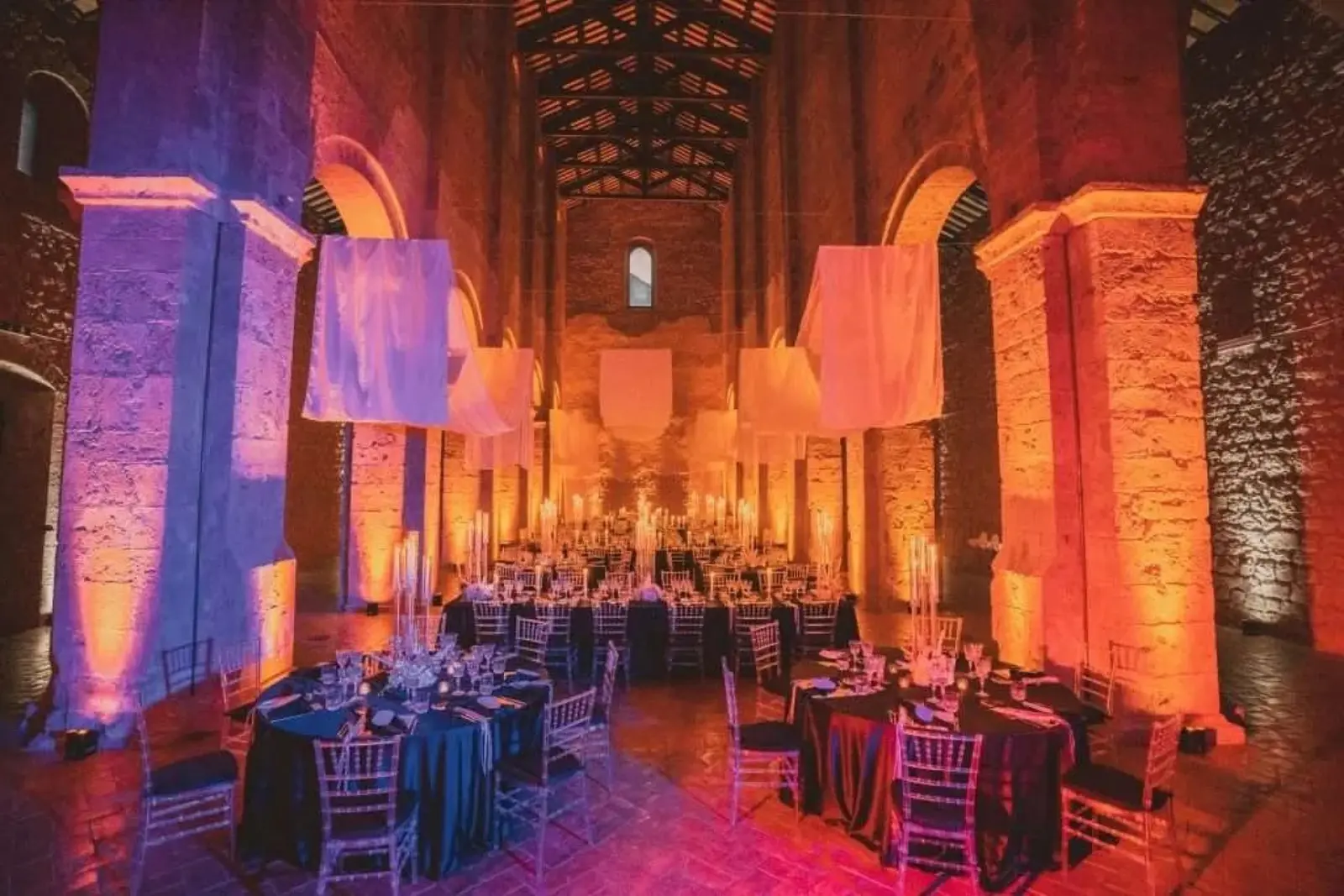 A reception in warm, dramatic light