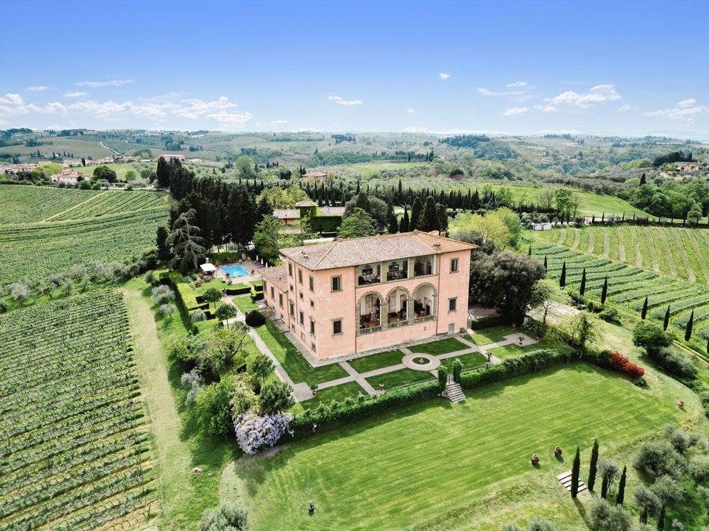 The Renaissance villa and Chianti hills at Villa Mangiacane, San Casciano, Tuscany