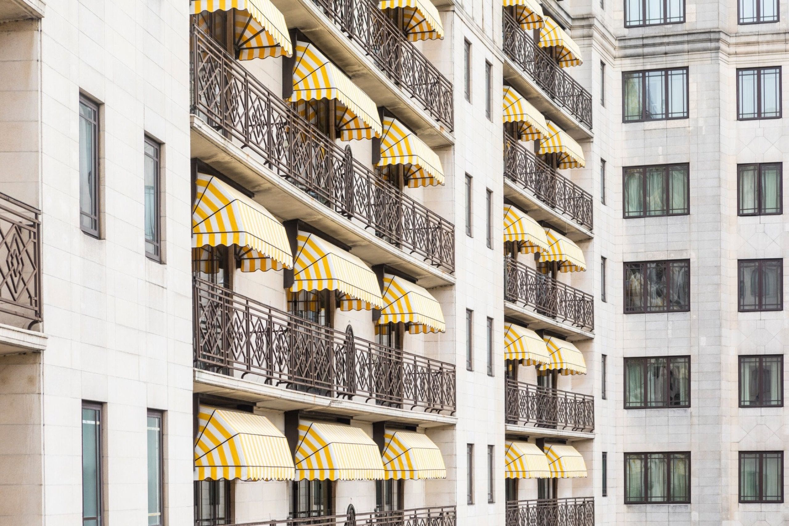 The Art Deco Facade and Awnings, The Dorchester, Mayfair, England