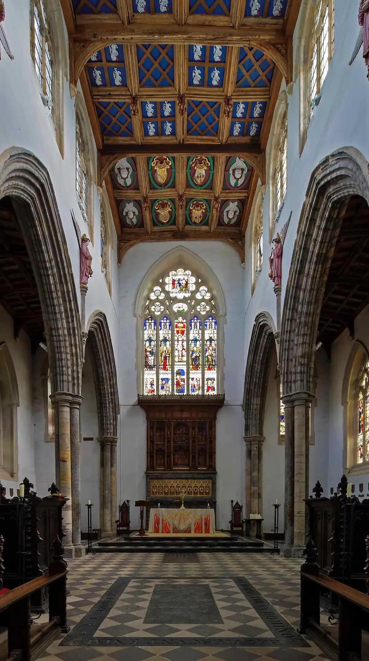 St Peter's Chapel, the Gothic nave toward the altar