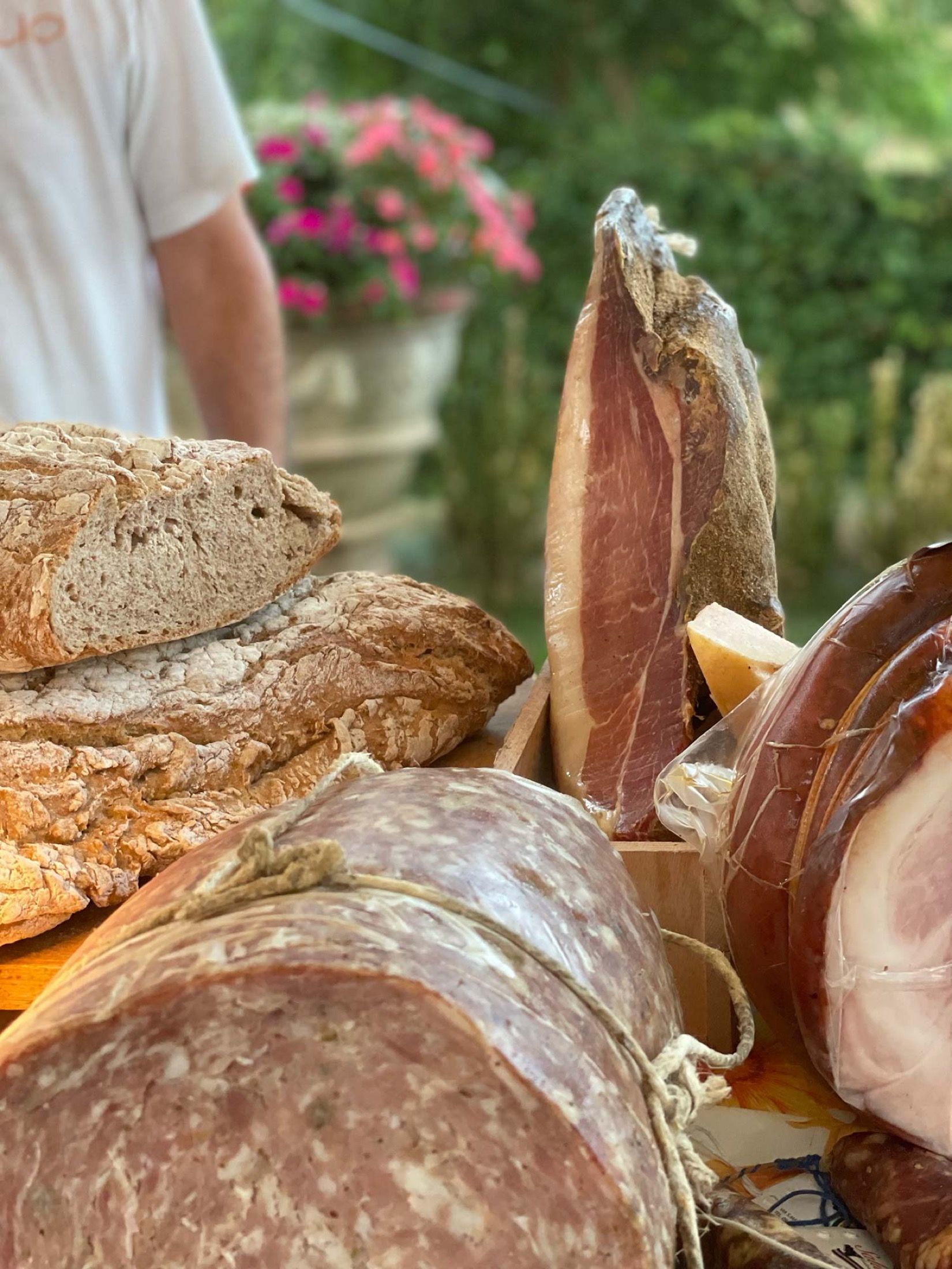 A board of estate bread and salumi