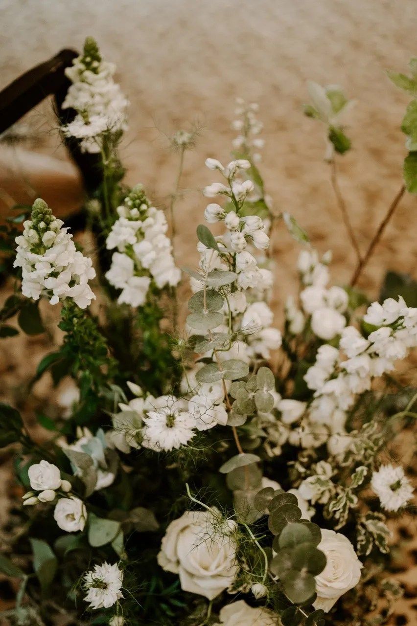 Tall spires of white delphinium and stock, The Lanesborough