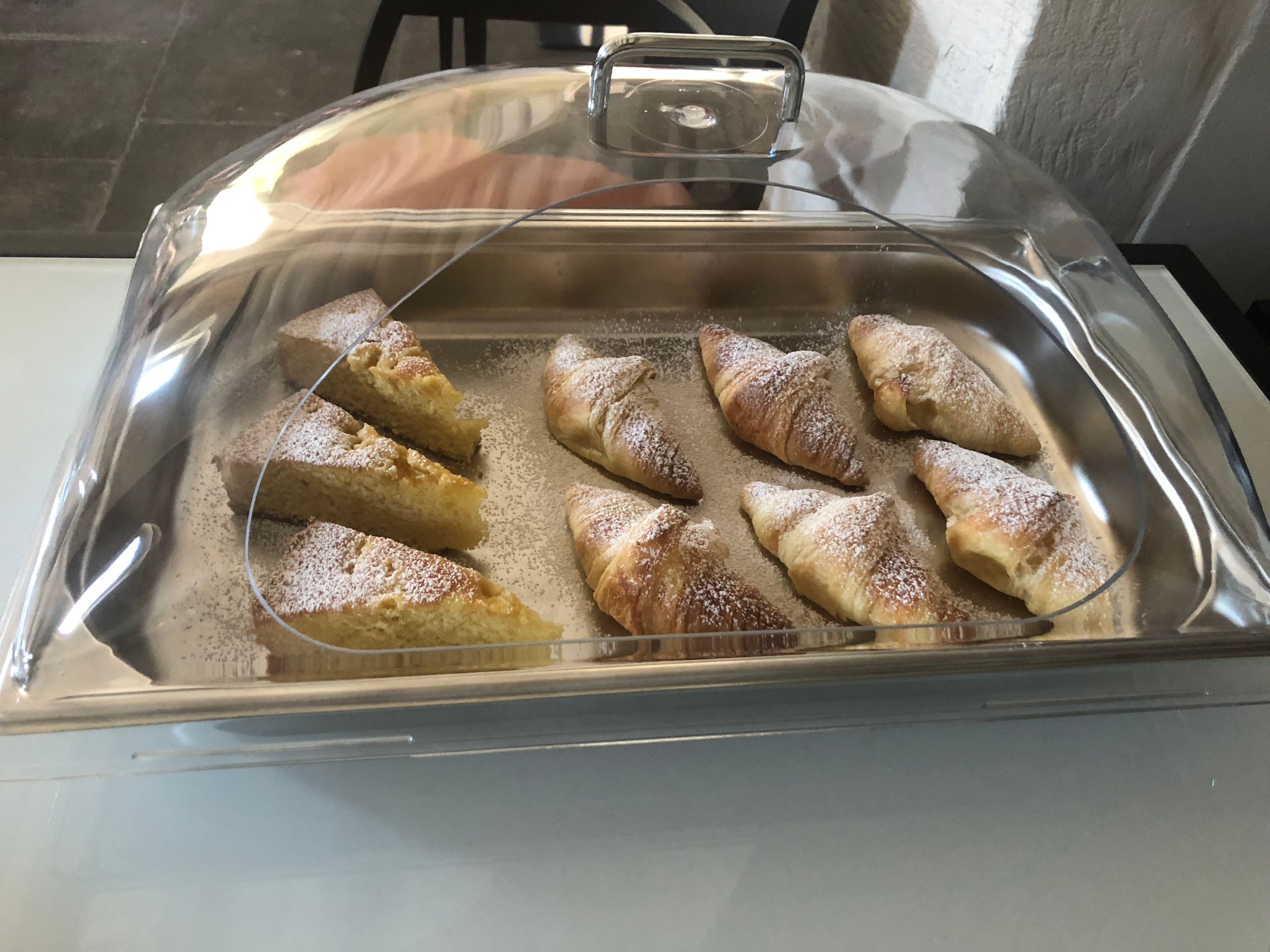 The breakfast pastry display, a daily selection
