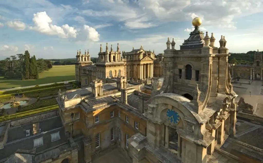 The Palace south front and fountain at golden hour