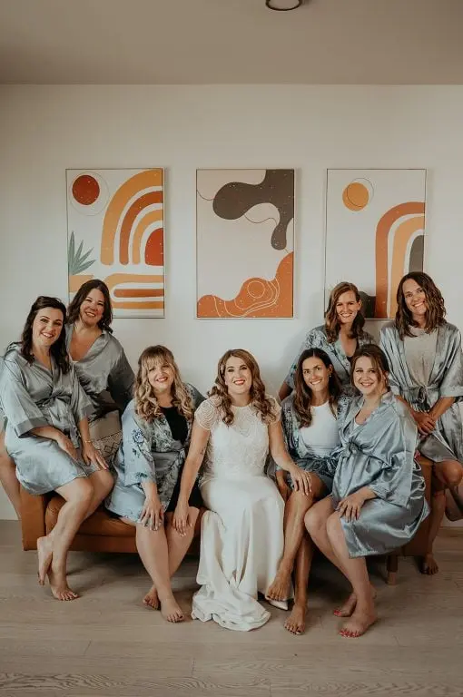 Bridesmaids in matching robes, before anyone else arrives, Emett Joseph Photography, Seattle, United States