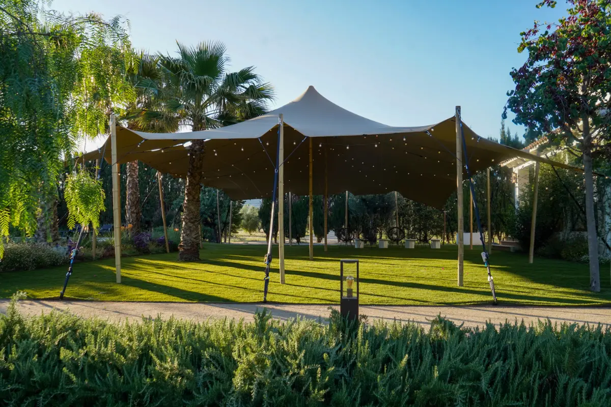 Stretch tent in the garden at Finca La Concertista