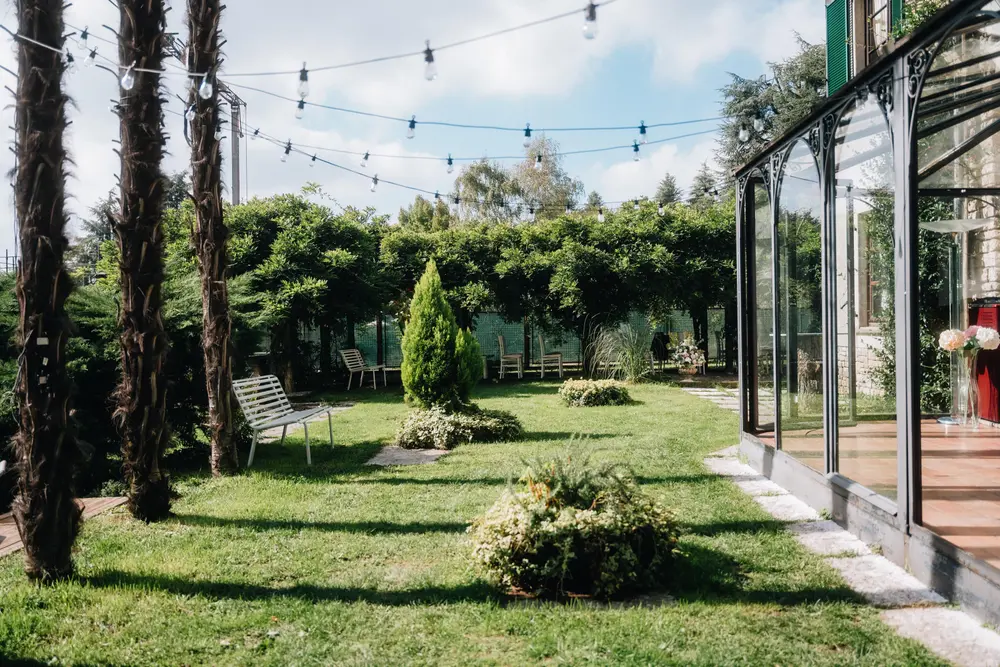 Villa gardens in summer above the lake