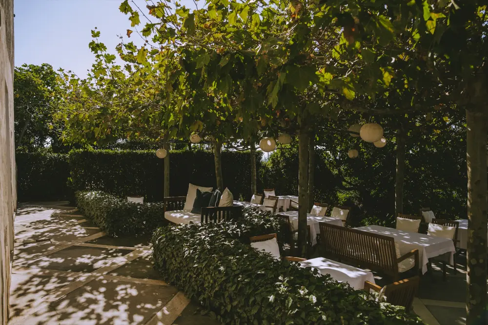 Dining under a pergola on the Amalfi Coast