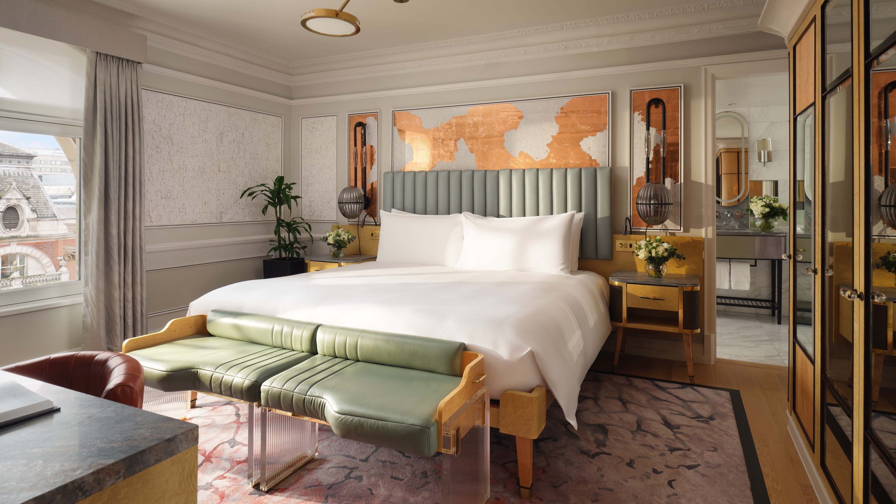Bedroom with world-map artwork