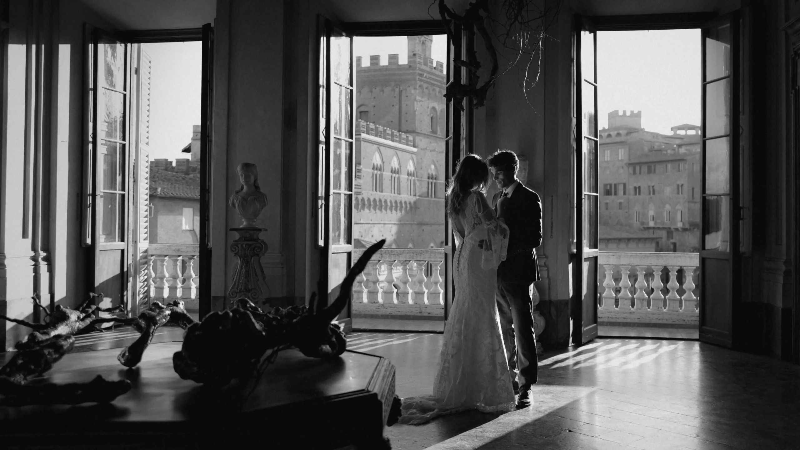 In a grand doorway