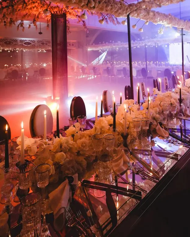 The long table under stage light