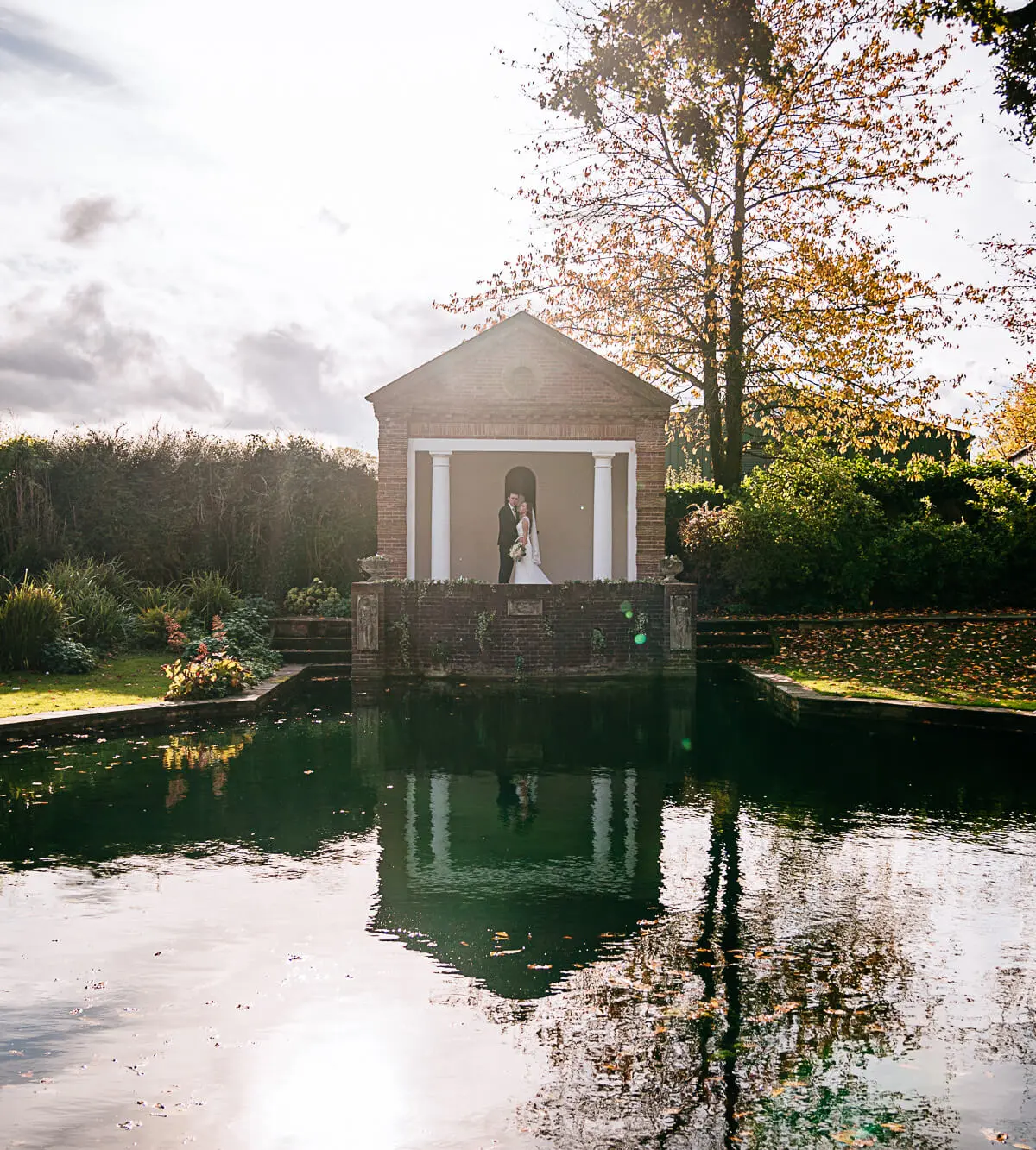 The Temple across the pond at dusk in autumn