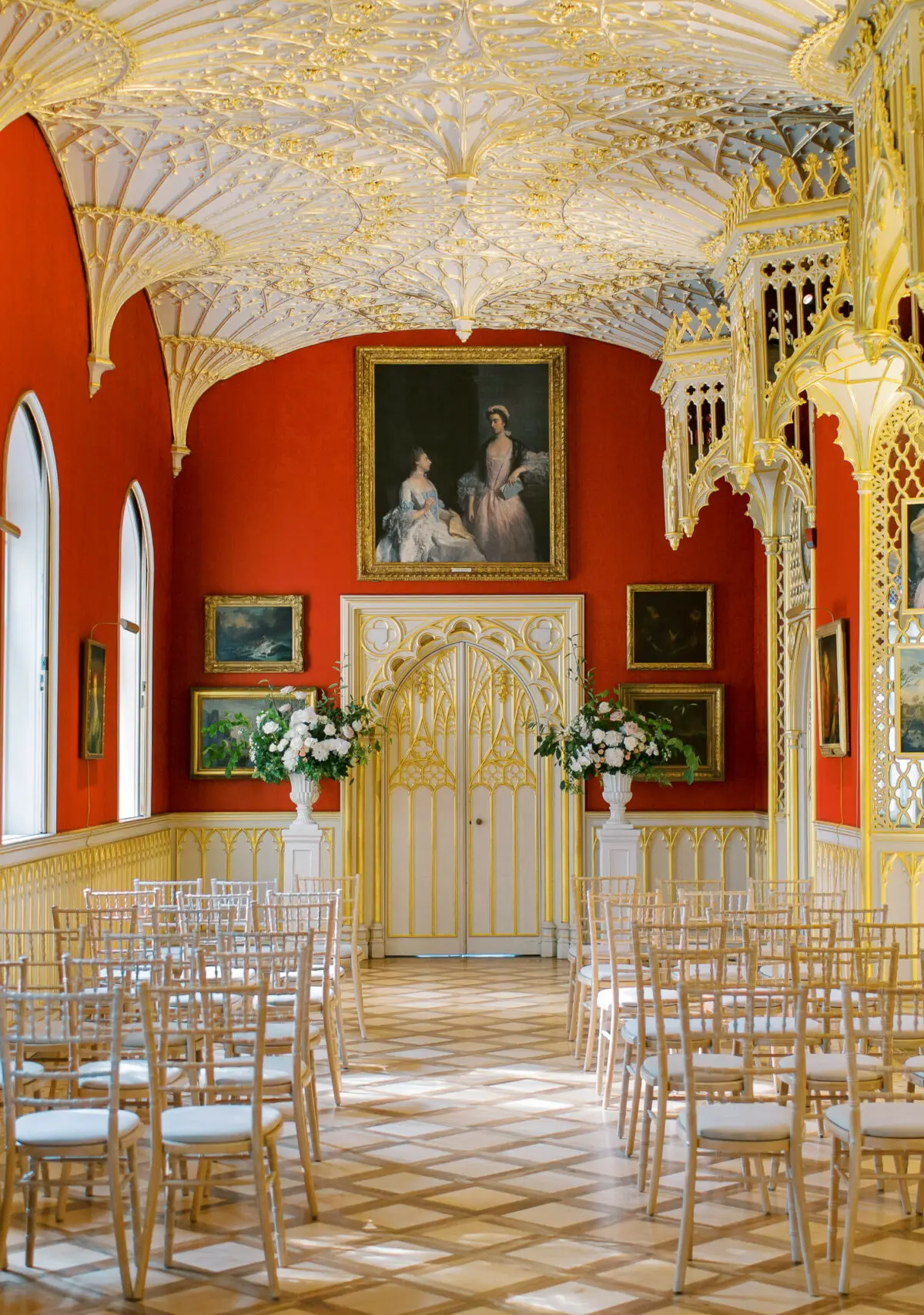 The Gallery set for a civil ceremony beneath its gilded fan-vaulted ceiling