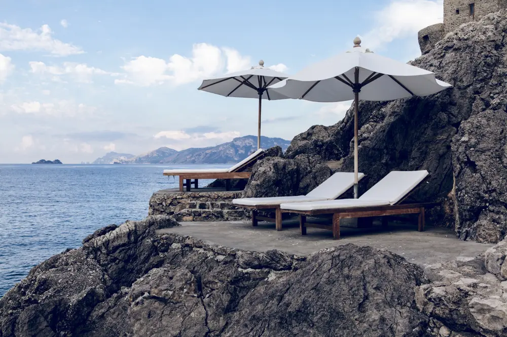 A clifftop terrace above the sea
