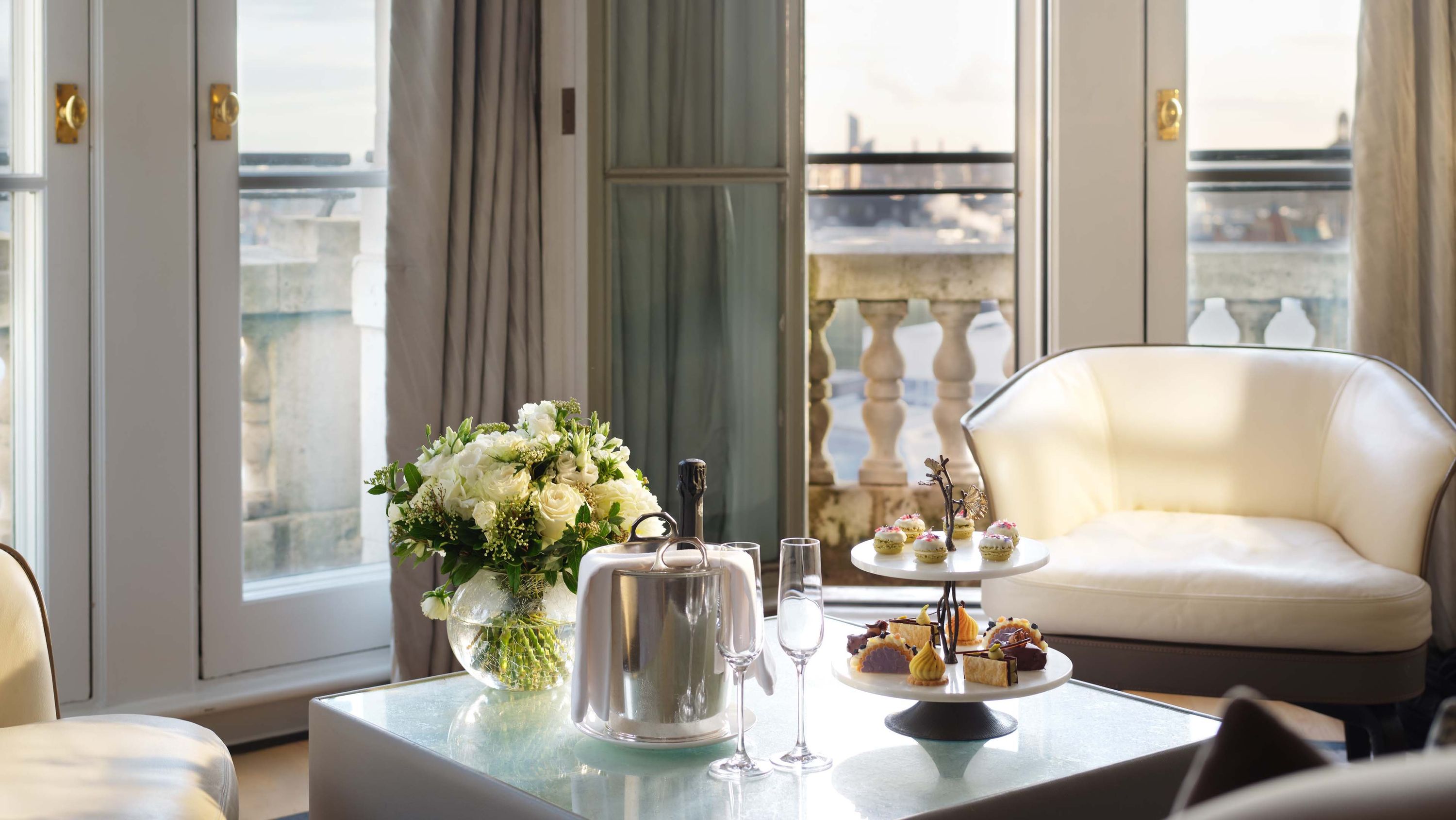 Champagne afternoon tea in a suite above the Knightsbridge rooftops, Mandarin Oriental Hyde Park, London, London, England