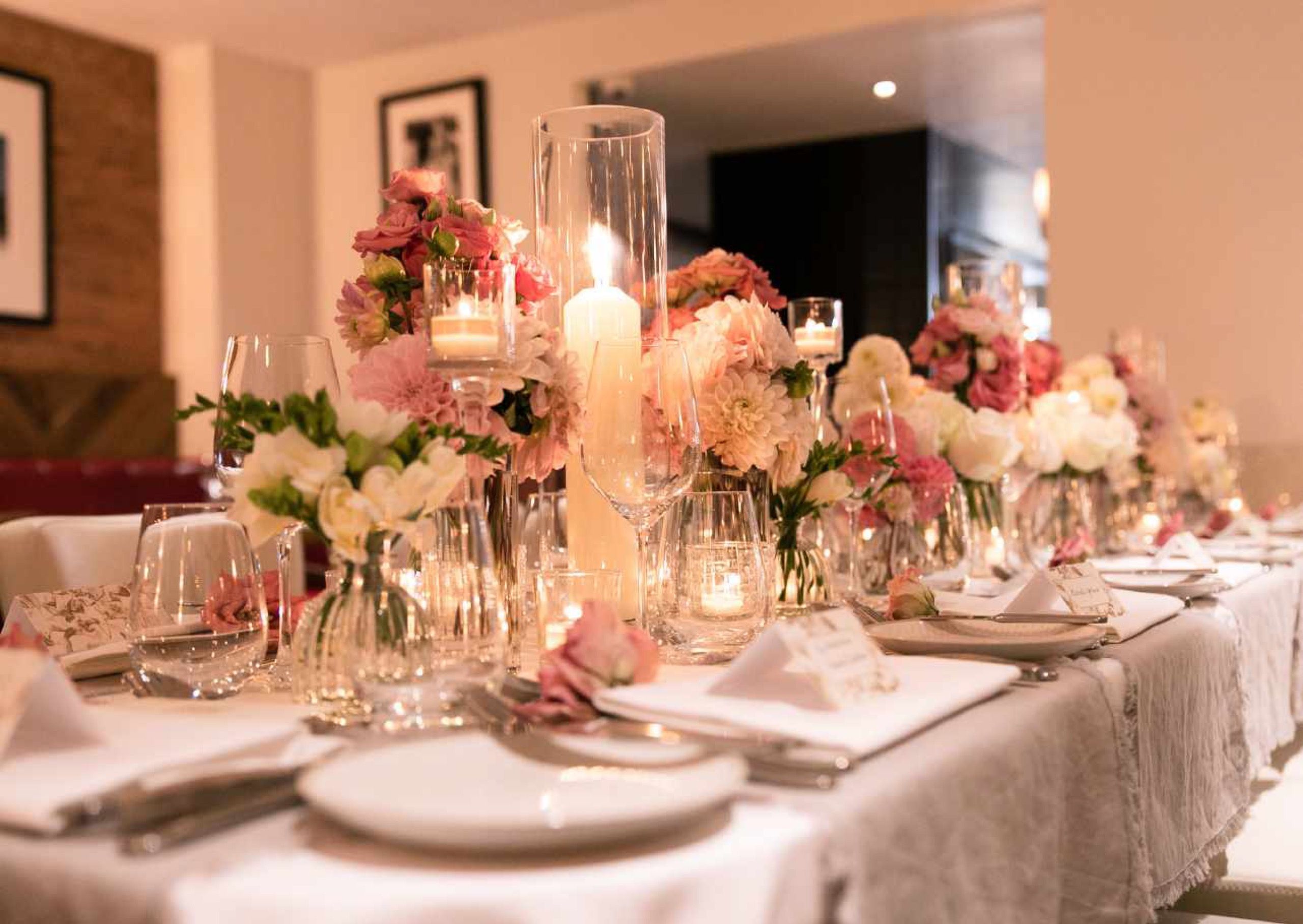 A wedding tablescape at a Gordon Ramsay restaurant