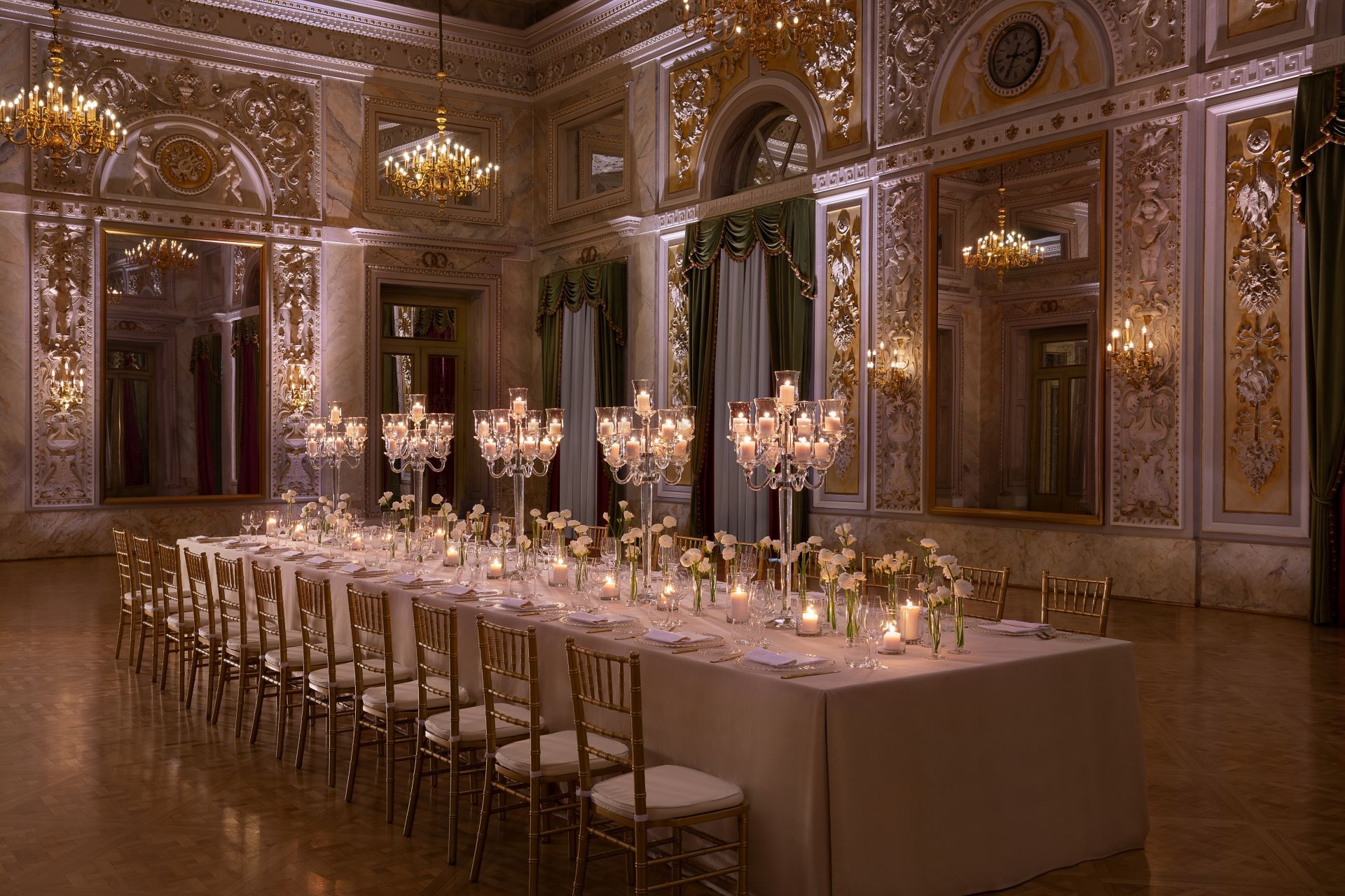 The frescoed Salone delle Feste set for a wedding dinner, The St. Regis Florence