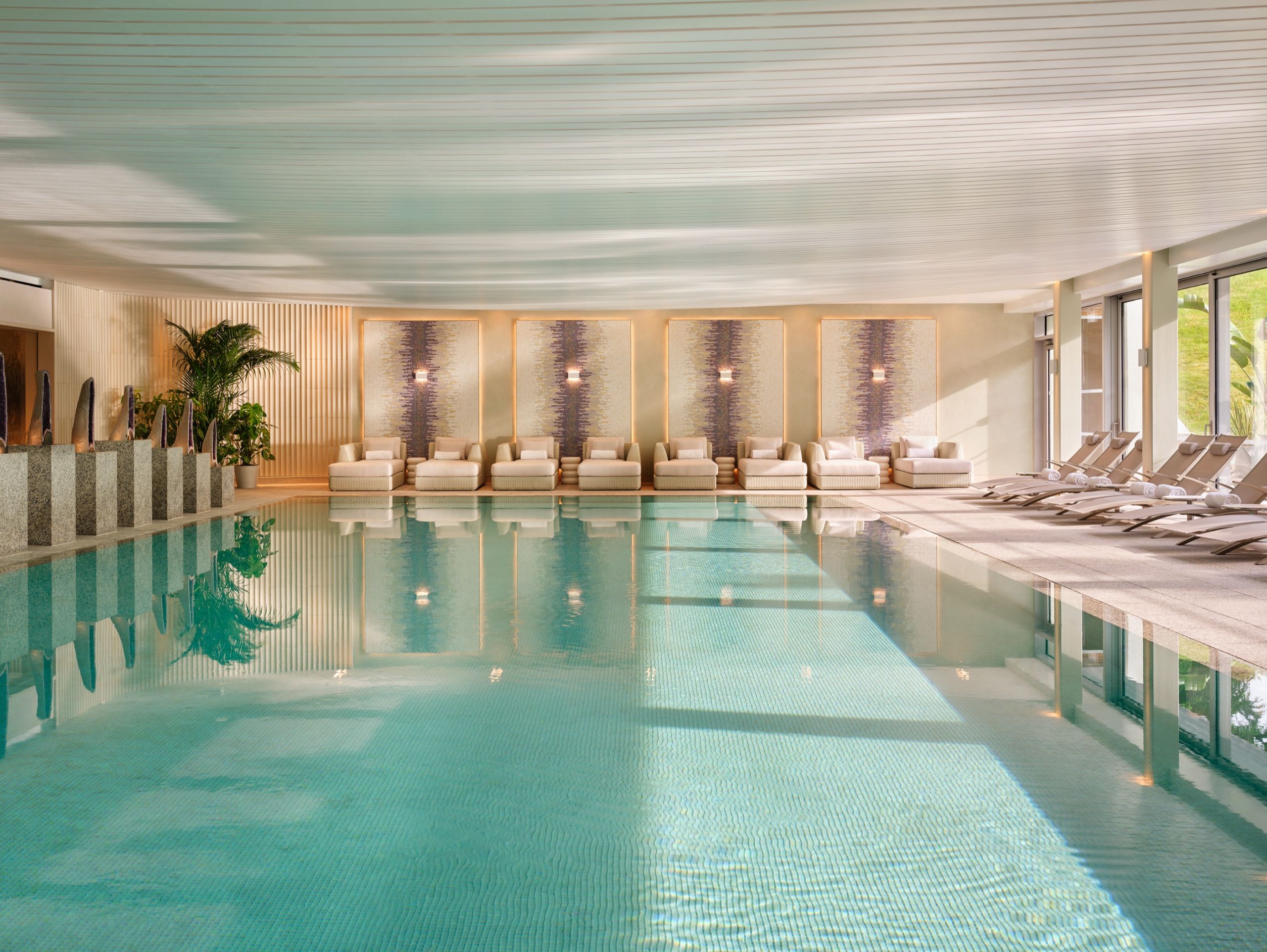 The glass-wrapped spa pool at Coworth Park