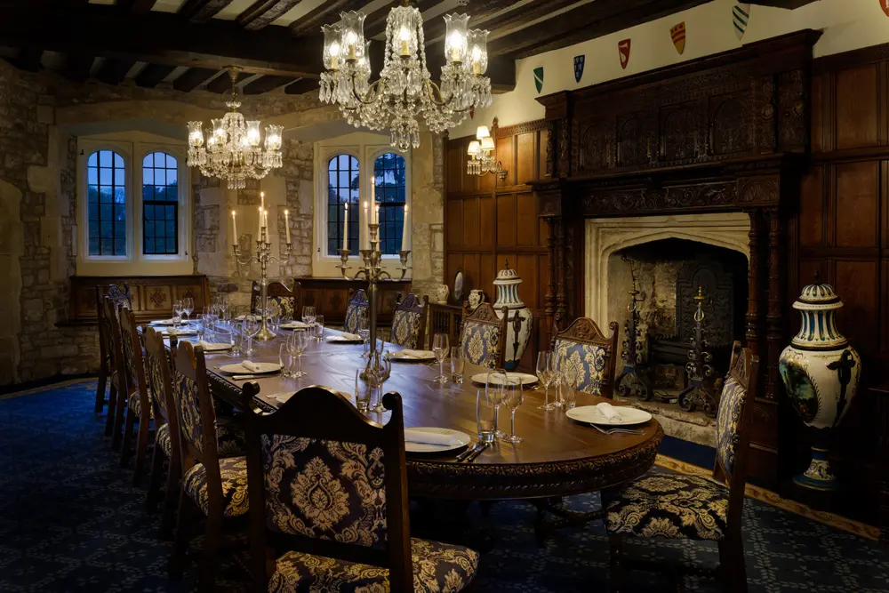 A historic panelled dining room at Thornbury Castle