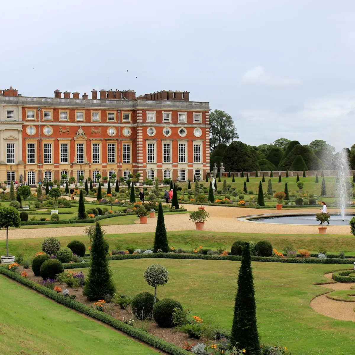 A fountain playing in the Privy Garden