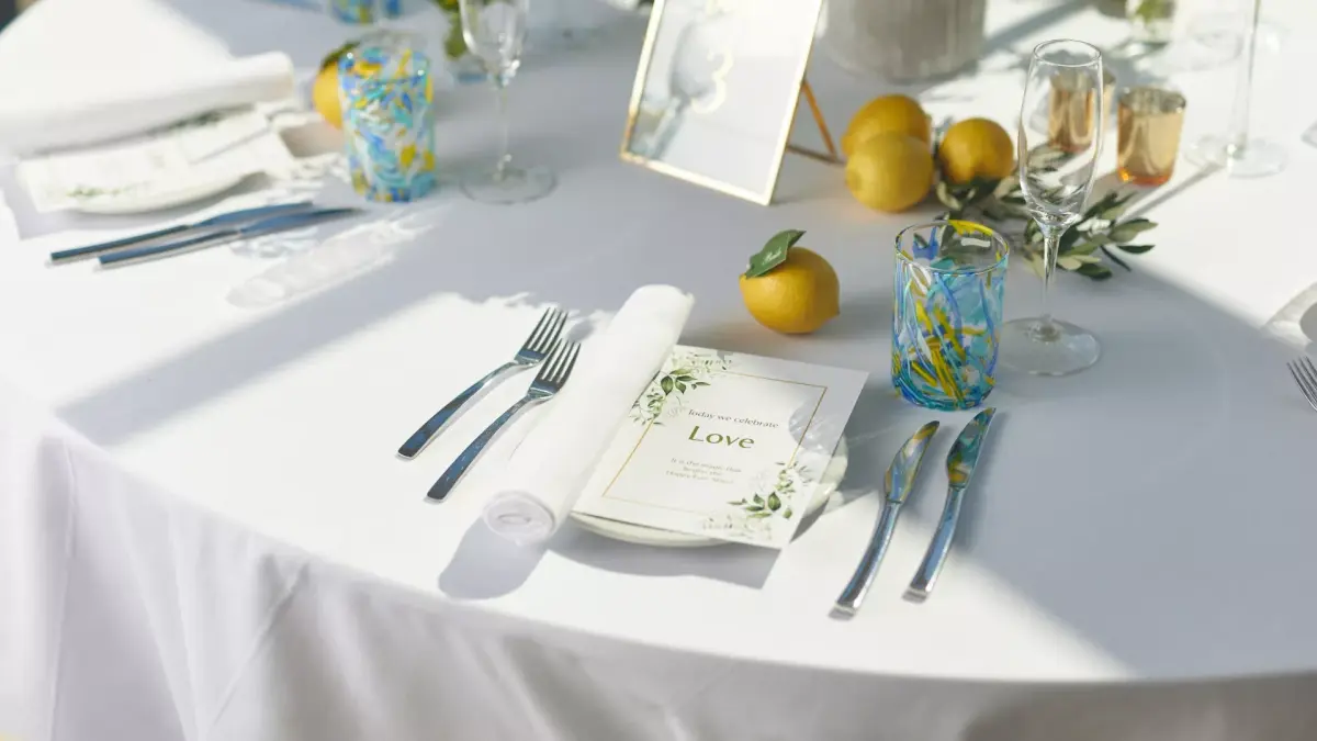 A wedding table set on the terrace, above the marina, The Chedi Luštica Bay, Radovići, Montenegro