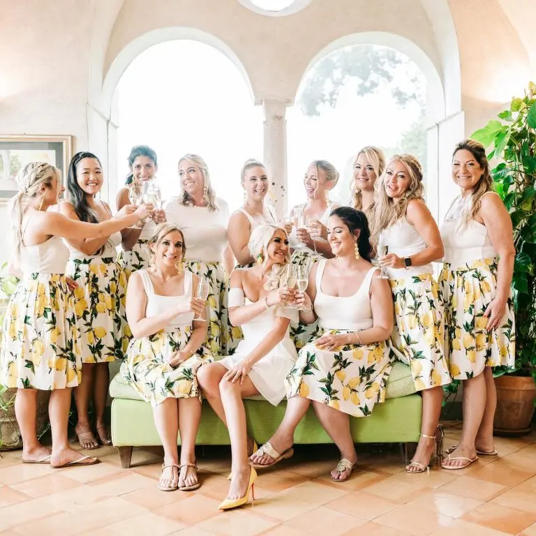 The bridal party toasting
