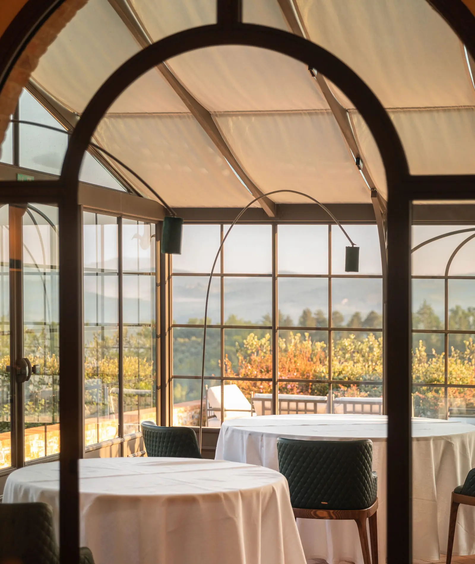 A Glass-Canopied Table in the Chianti Hills.