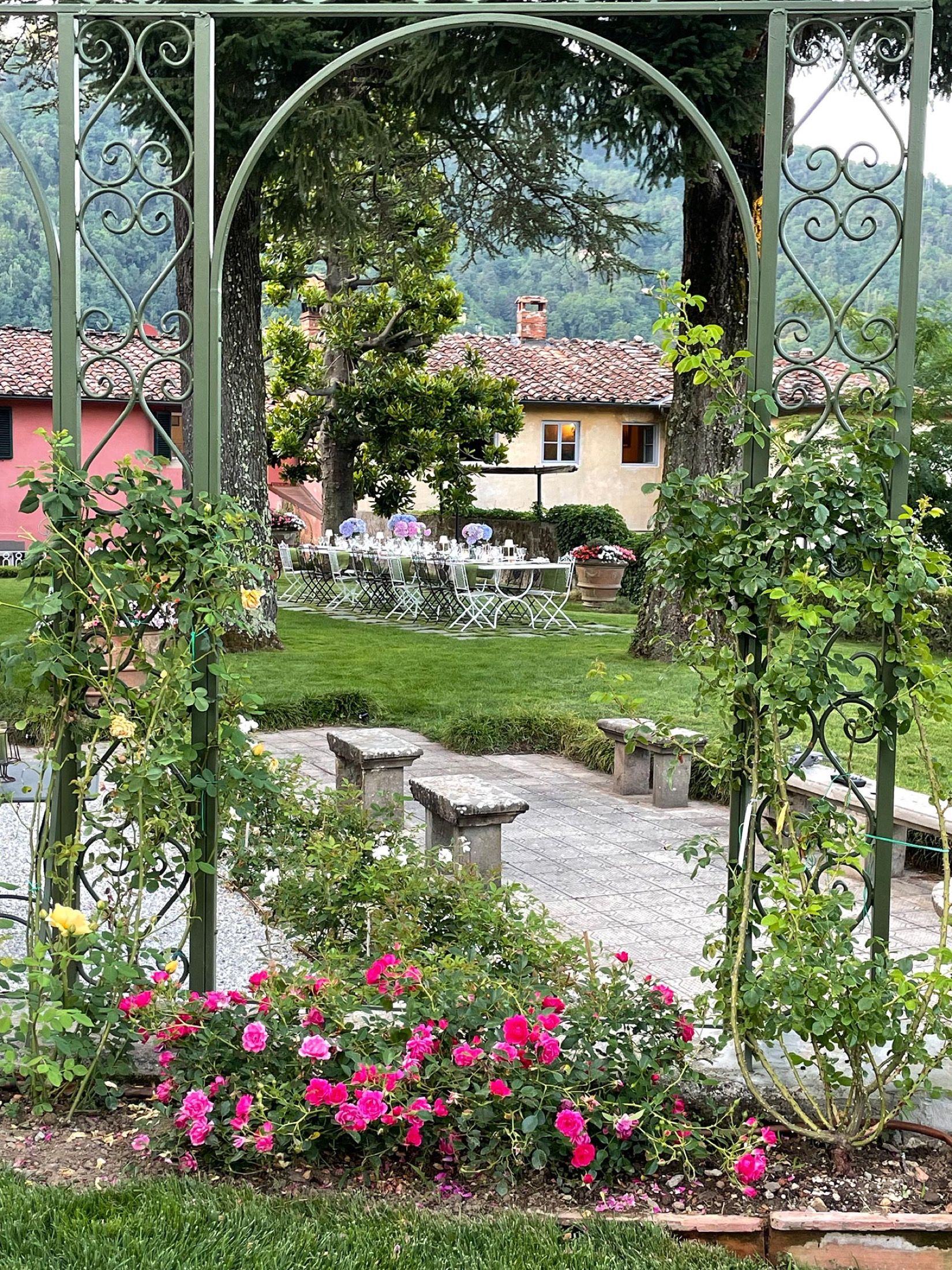 The garden arch, and the villa beyond