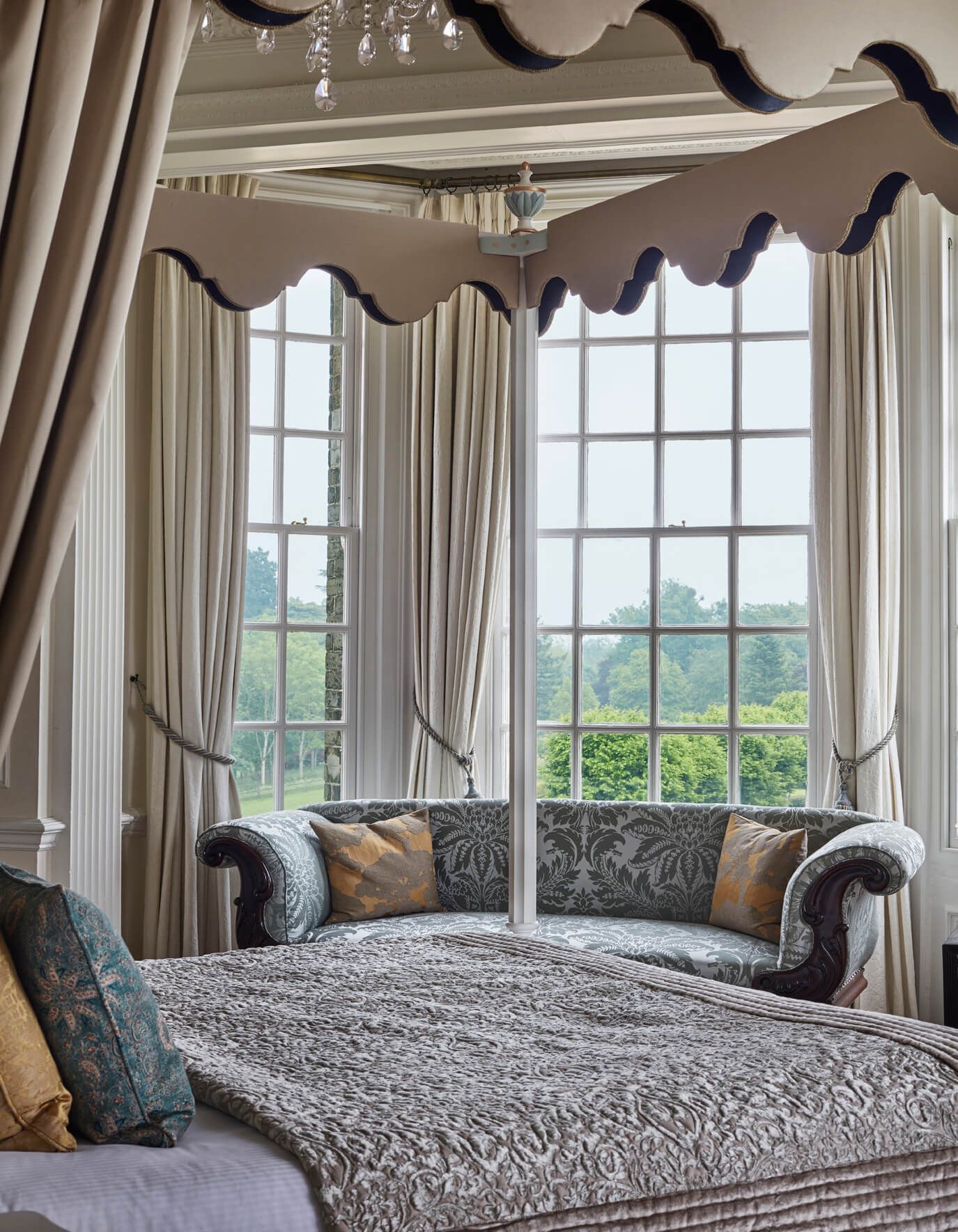 A canopy window seat, overlooking the parkland, Hedsor House, Taplow, England