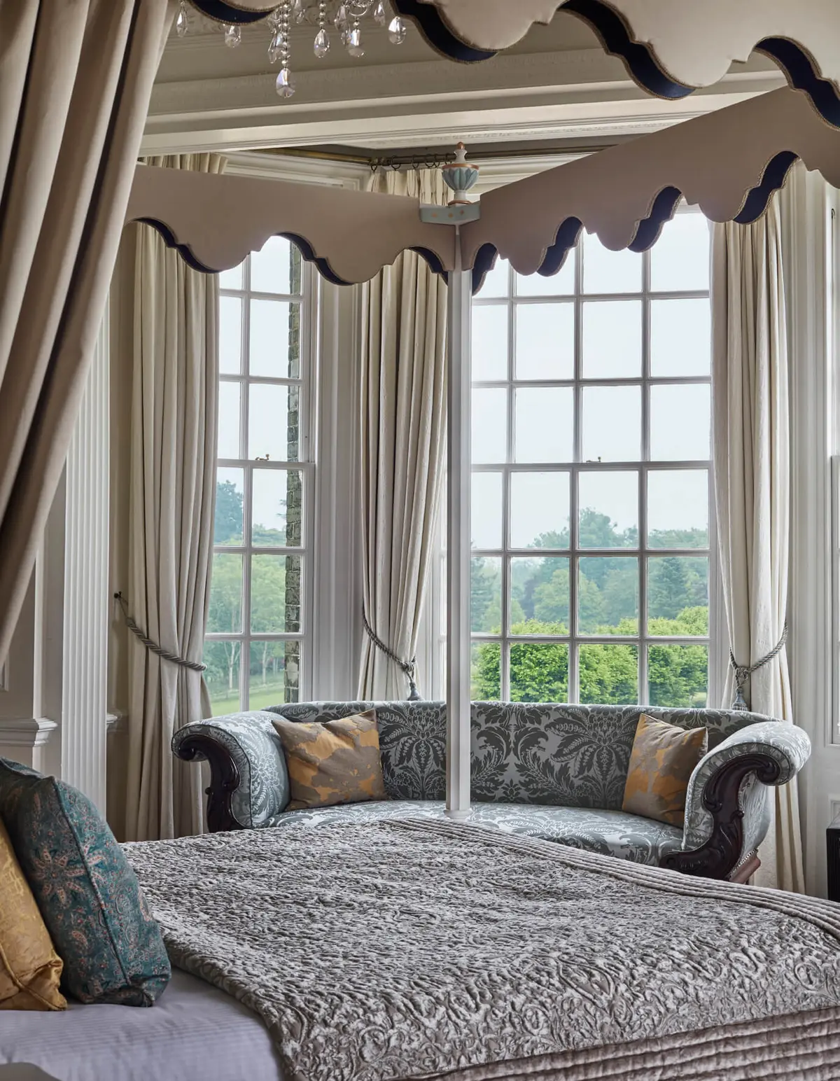 A canopy window seat, overlooking the parkland, Hedsor House, Taplow, England