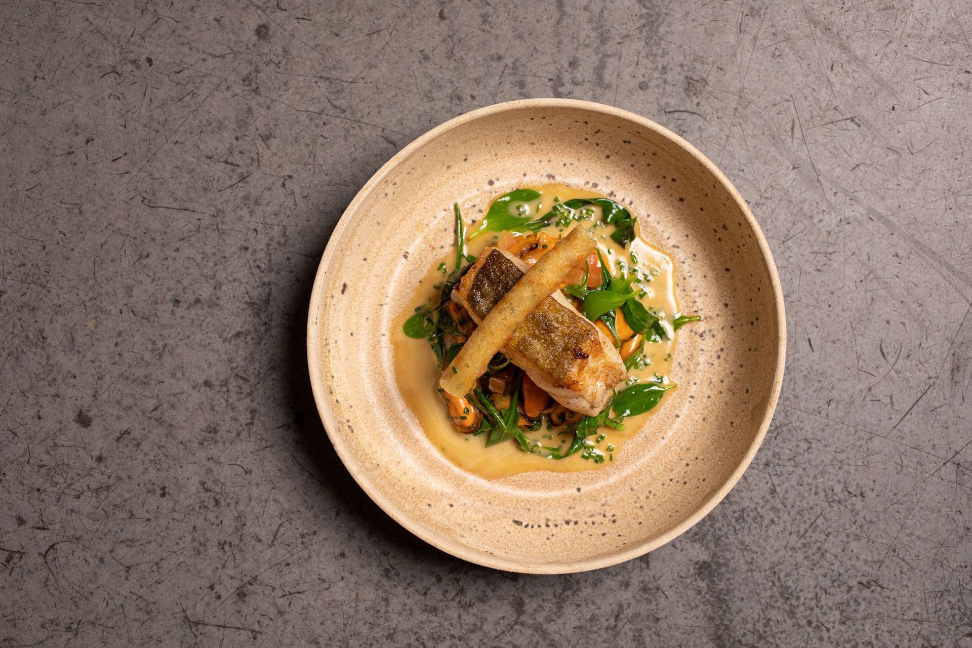 An overhead plated dish