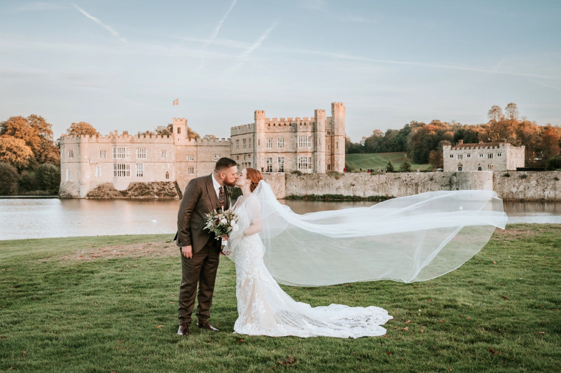 A Couple Beside the Moat at Sunset, Leeds Castle (Photo: Steven Brooks Photography)