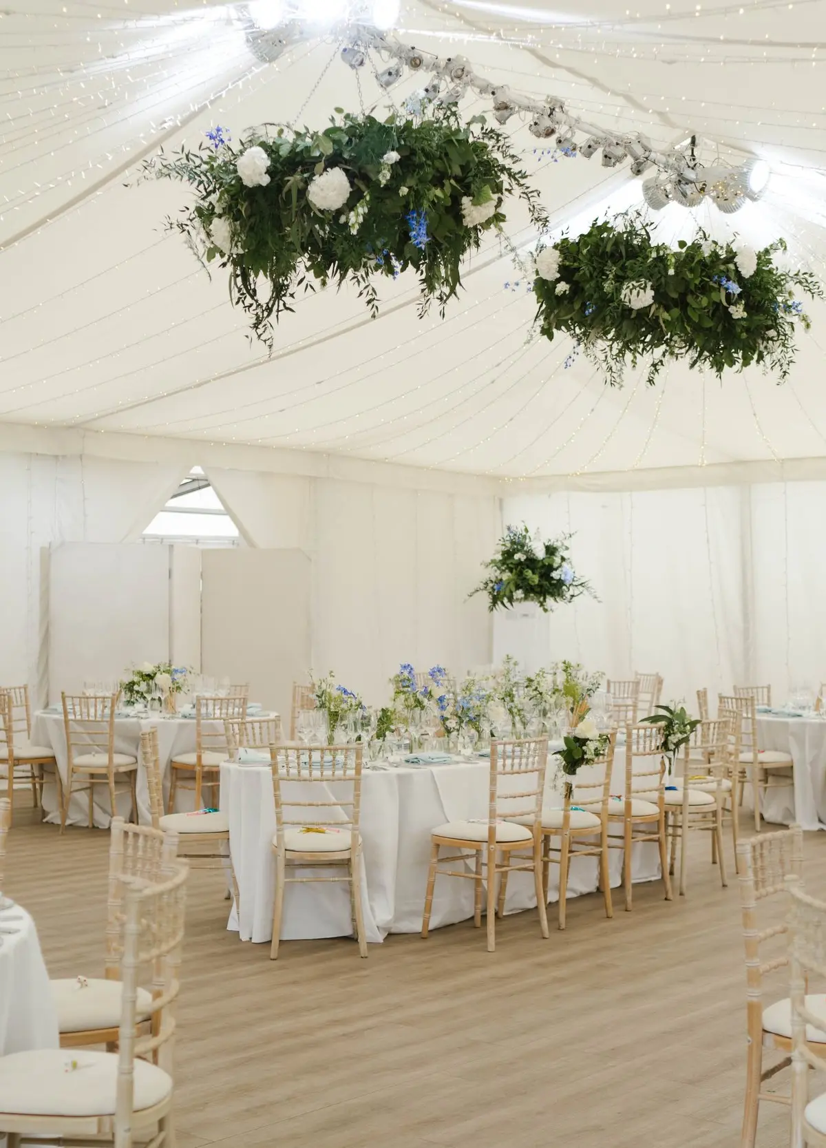 The Chaplain's Marquee dressed for a wedding breakfast