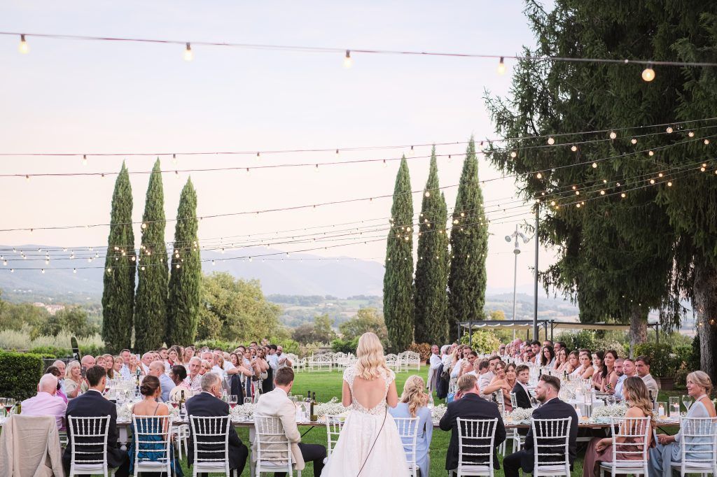 A long dinner under fairy lights with Umbrian views
