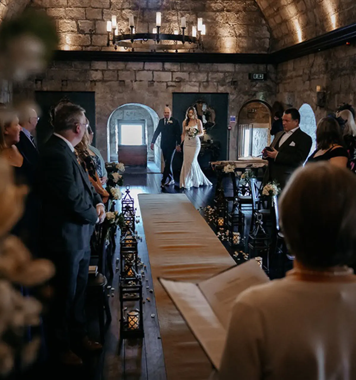 The Garrison ceremony room, a candlelit aisle