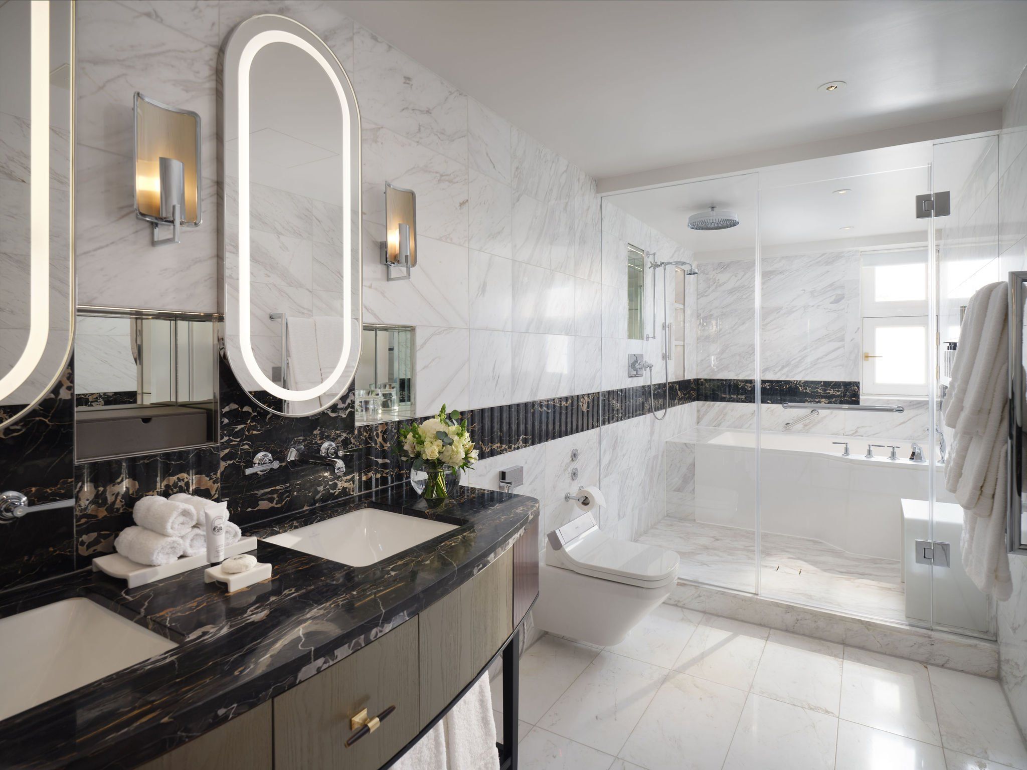 Marble bathroom, twin vanities