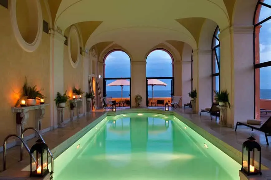 Roman-style heated indoor pool at La Posta Vecchia