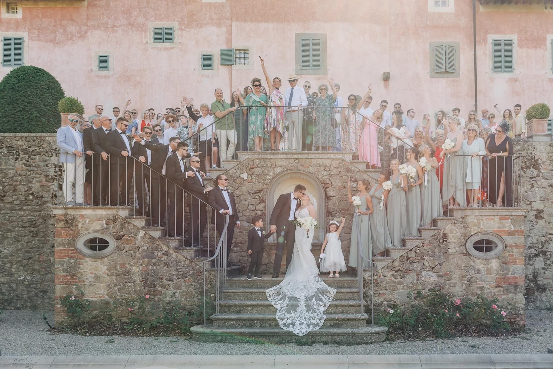 Guests banked up the villa staircase