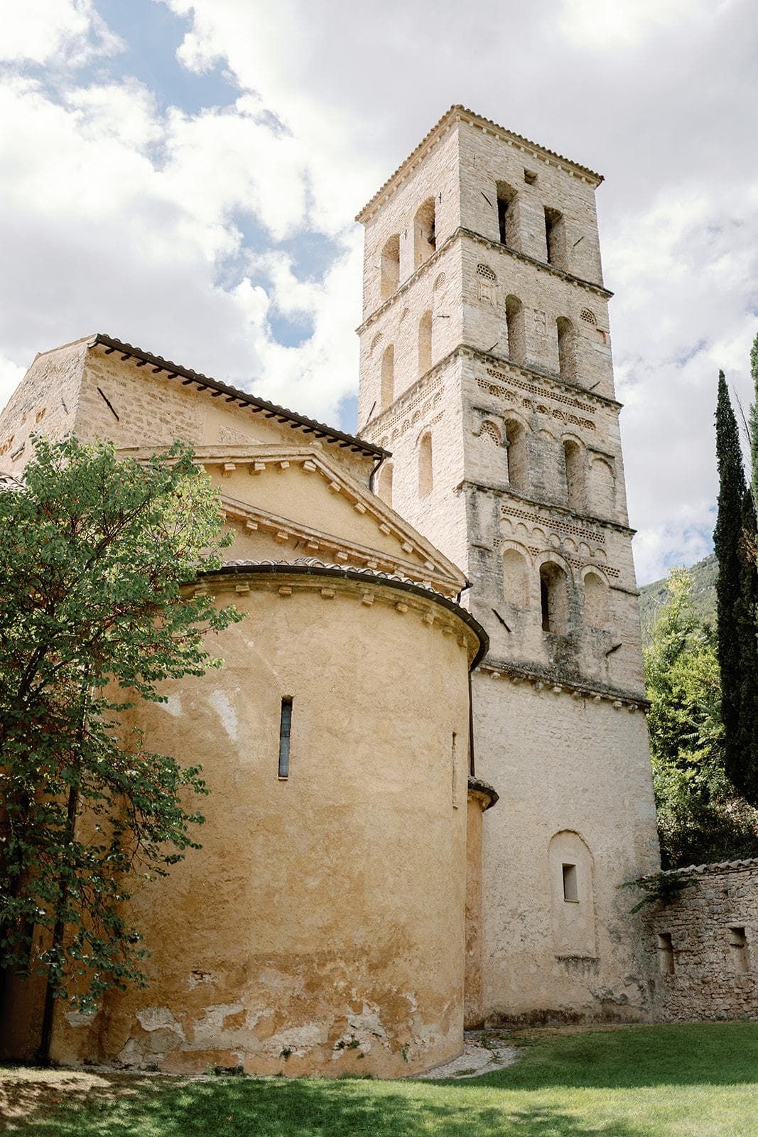 The bell tower and the apse of the twelfth century church