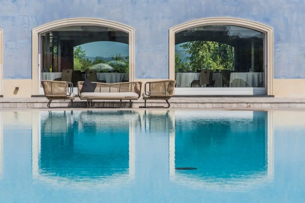 The pool over the olive groves and Madonie farmland