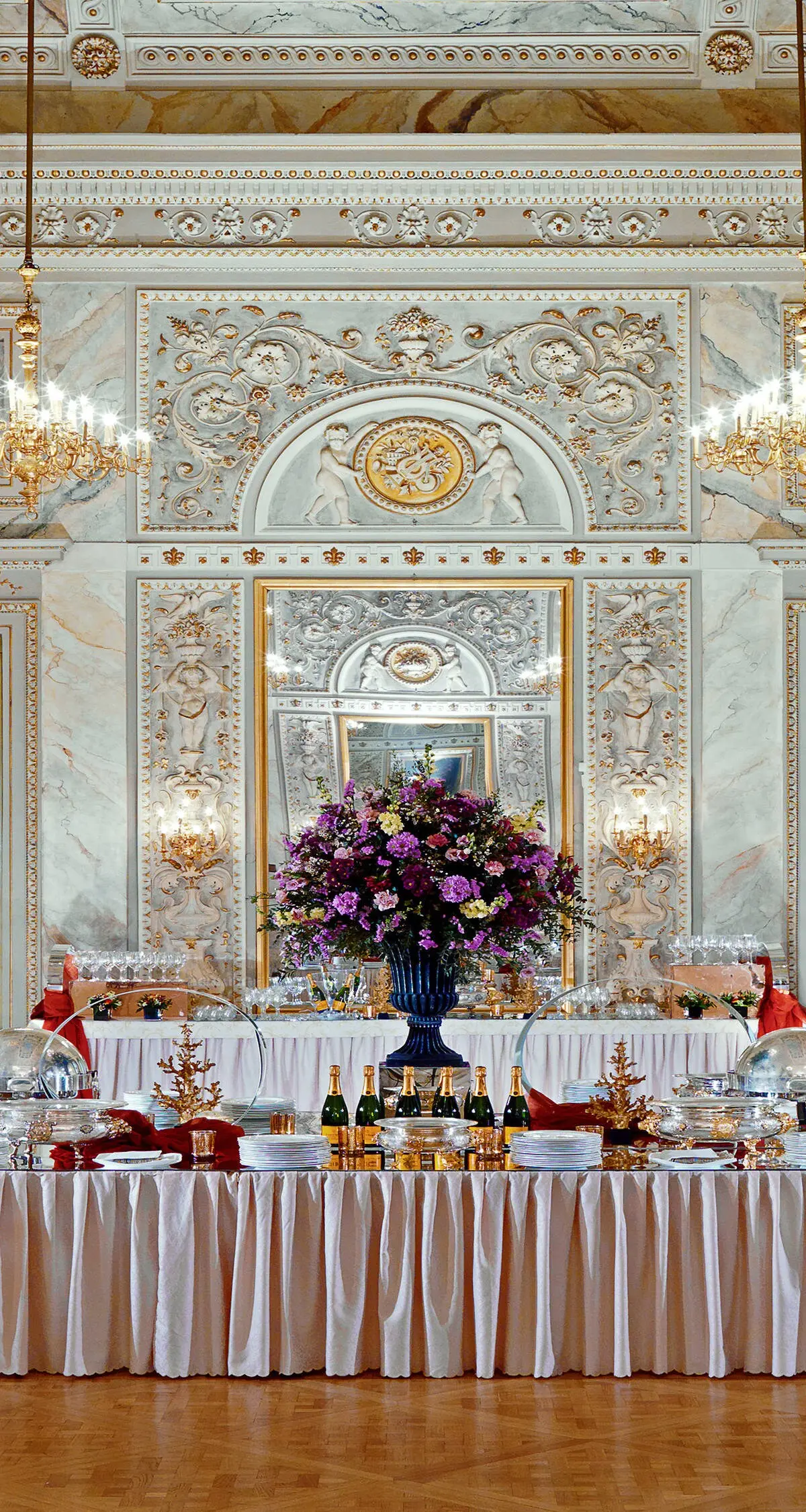 The Salone delle Feste set for a wedding dinner at The St. Regis Florence