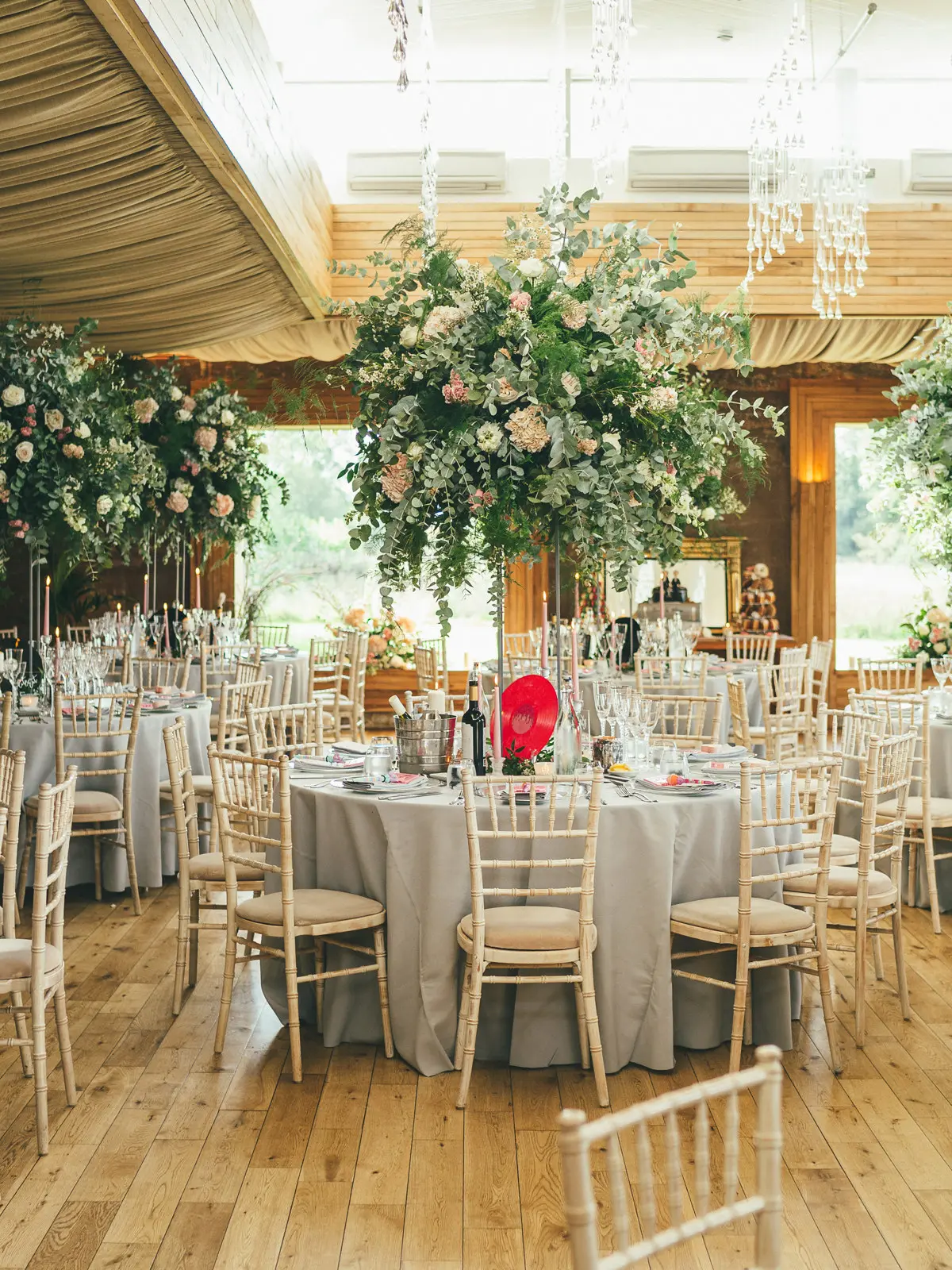 The Gillyflower set for a wedding dinner with floral installations