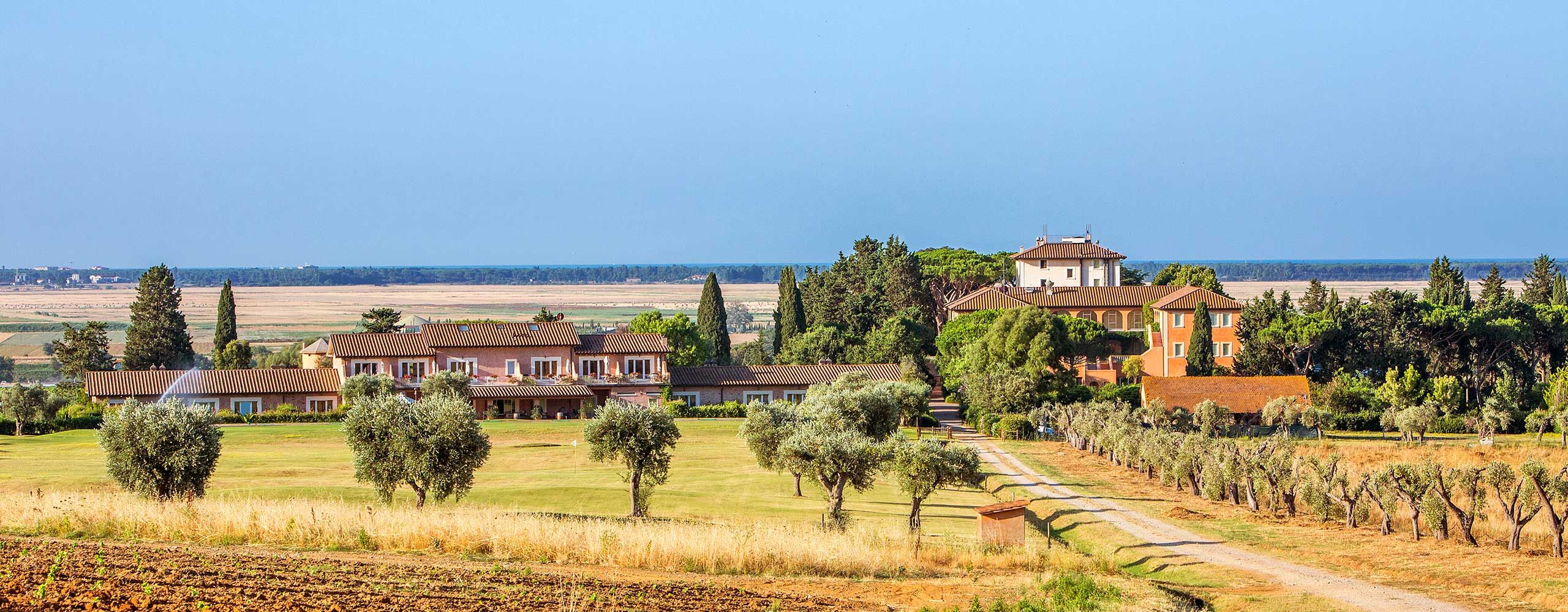 The Maremma countryside at dusk from a Tuscan estate